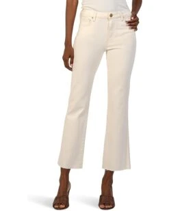 KUT from the Kloth Petite Kelsey High-Rise Ankle Flare With Raw Hem in Ecru | Jeans