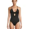 BECCA Colette Clare Crochet Flower Plunge One Piece | Swimwear