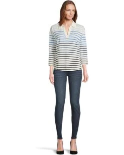 L.L.Bean Heritage Mariner Top Split-Neck Polo Three-Quarter-Sleeve Stripe | Shirts & Tops -Shoe Vogue Shop 61ZVA59RVcL. AC SR736920
