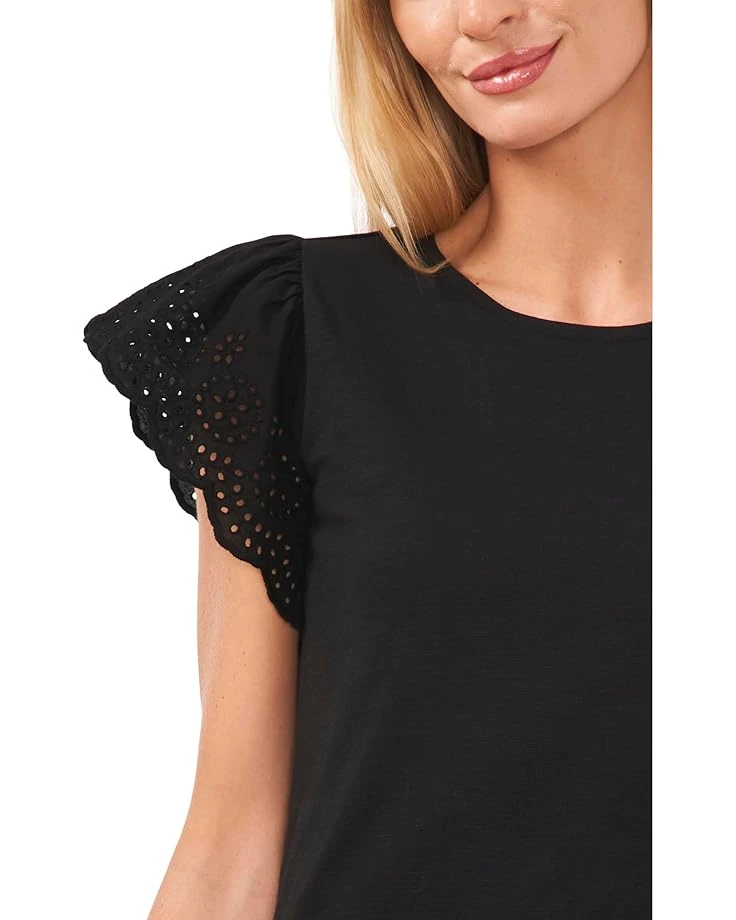 CeCe Crew Neck Tee With Embroidered Lace Sleeves | Shirts & Tops 5 CeCe Crew Neck Tee With Embroidered Lace Sleeves | Shirts & Tops - Image 3
