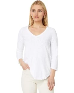 Mod-o-doc 3/4 Sleeve V-Neck Tee with Curved Hem | Shirts & Tops -Shoe Vogue Shop 61pSdip1UAL. AC SR736920