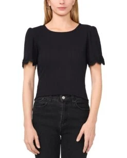 CeCe Short Sleeve Tee With Lace Sleeve Opening | Shirts & Tops