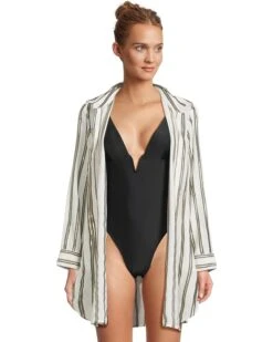 Tommy Bahama Shimmer Stripe Boyfriend Shirt | Swimwear