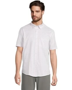Johnston & Murphy Short Sleeve XC Flex Birdseye Mini Dot Print Button Front Shirt | Shirts & Tops
