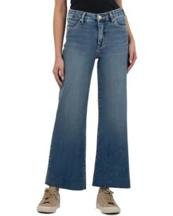 KUT from the Kloth Meg High-Rise Fab Ab Wide Leg Raw Hem in Long Inseam | Jeans