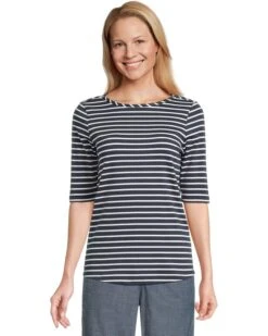 L.L.Bean Pima Cotton Tee Boatneck Elbow Sleeve Stripe | Shirts & Tops -Shoe Vogue Shop 71VriihdGRL. AC SR736920