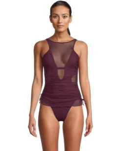 BECCA Muse Macie High Neck Mesh Overlay One Piece | Swimwear