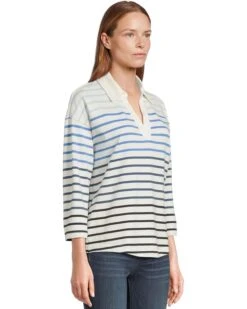 L.L.Bean Heritage Mariner Top Split-Neck Polo Three-Quarter-Sleeve Stripe | Shirts & Tops -Shoe Vogue Shop 71m7F5exT L. AC SR736920