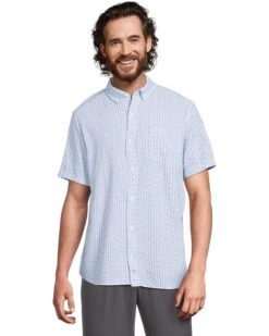 Johnston & Murphy Short Sleeve Illusion Print Linen Shirt | Shirts & Tops