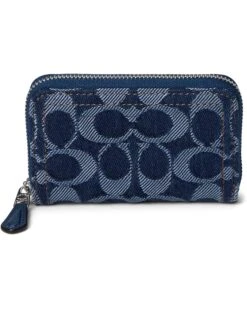 COACH Essential Small Zip Around Card Case In Signature Denim | Wallets