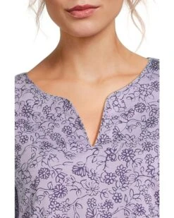 L.L.Bean Pima Tops Split-Neck Tunic 3/4 Sleeve Print | Swimwear -Shoe Vogue Shop 817EmSFsQoL. AC SR736920