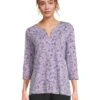 L.L.Bean Pima Tops Split-Neck Tunic 3/4 Sleeve Print | Swimwear -Shoe Vogue Shop 819eeMFlnFL. AC SR736920