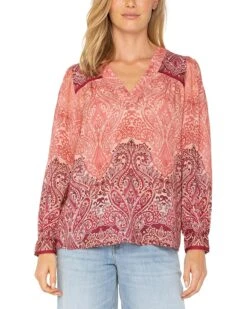 Liverpool Los Angeles Long Sleeve V-neck Popover Woven Blouse | Shirts & Tops