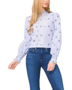 CeCe Ruffled Collar Lace Detail Buttoned Blouse | Shirts & Tops