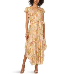 Vince Camuto V Neck Button Down Maxi Dress With Flutter Sleeve | Dresses