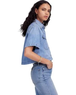Madewell Boxy Cropped Short Sleeve Shirt In Altoona | Shirts & Tops -Shoe Vogue Shop 81jbc3zbi6L. AC SR736920