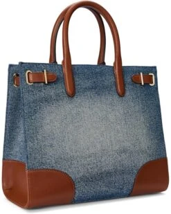 Lauren Ralph Lauren Leather-trim Denim Medium Devyn Tote Bag | Handbags