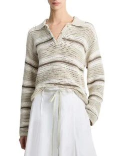 Vince Mesh Stripe Button Polo | Shirts & Tops