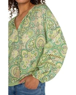 Liverpool Los Angeles Long Sleeve Shirred Woven Tie Front Top With Trim | Shirts & Tops -Shoe Vogue Shop 914msiegzHL. AC SR736920