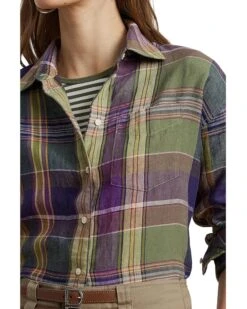 Lauren Ralph Lauren Relaxed Fit Plaid Linen Shirt | Shirts & Tops -Shoe Vogue Shop 91aHZ1PGbeL. AC SR736920